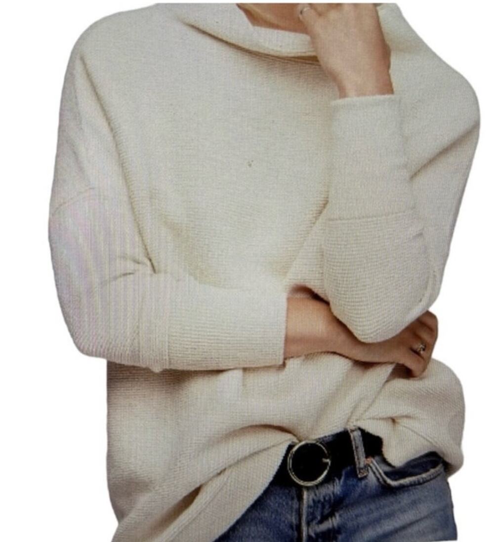 Free People Cream Oversized Mock/Funnel Neck Sweater Size XS